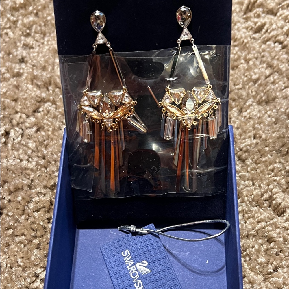 Swarovski Gold and Silver Crystal Earrings.  AIRY pierced earrings